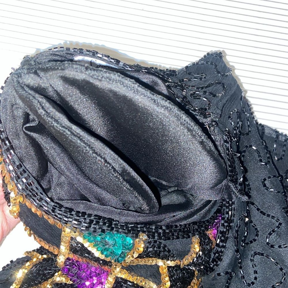Vintage 80s Laurence Kazar Beautiful Silk Beaded and Sequins dress PM - Picture 8 of 10